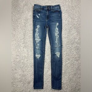 Hollister Jeans Womens 0 High Rise Super Skinny Dark Wash Distressed Holes Party